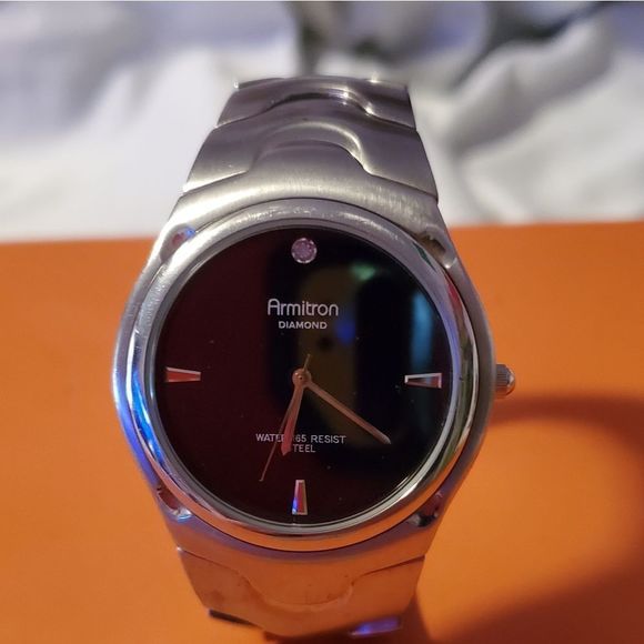 NWOT Armitron Diamond 20/4179 Y121E Stainless Steel Black Watch Water Resist 165 - Picture 1 of 7